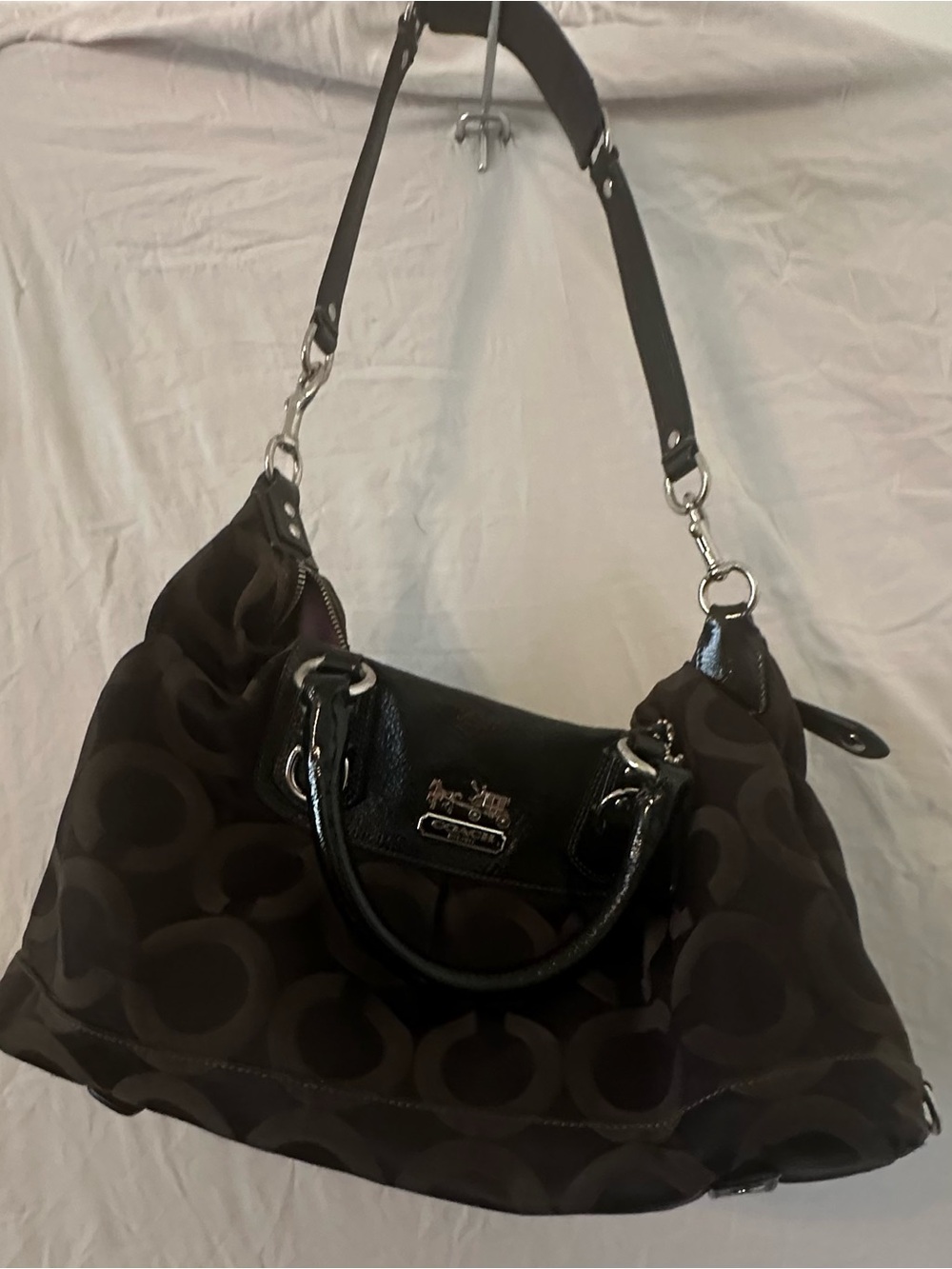 Coach Brown Signature Shoulder Bag with Black Trim